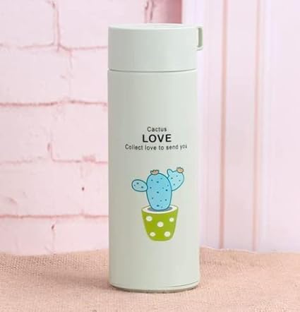 Glass Water Bottle with Plastic Cover 400 ML, Cactus Print Design, Leak Proof Airtight Lid, Wide Mouth, Non-Slip Bottom.For Home, Office, Gym, Travelling | Lightweight | BPA Free Assorted Colour