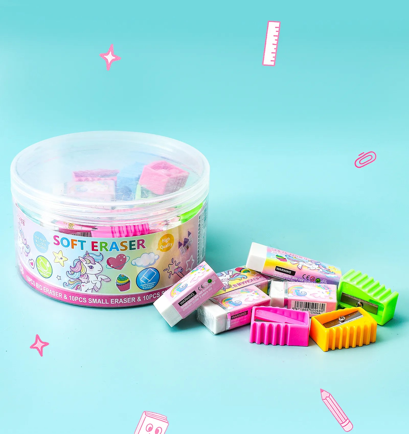 Fancy Pen, Pencil, Eraser & Sharpener